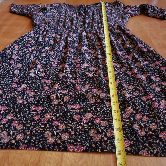 Old Navy Waist Defined Bell Sleeve Dress Sz L Black Dark Floral Prairie Cottage - Picture 7 of 10